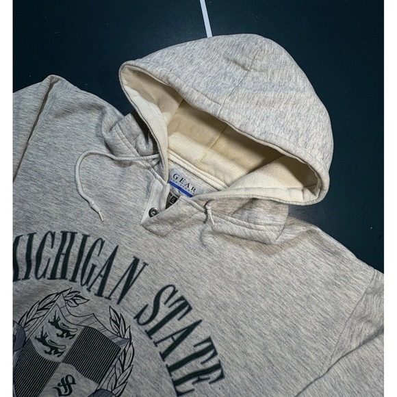 Vintage 90s Michigan State Hoodie Sweatshirt Men's XL Heather Gray Retro Heavy - Picture 3 of 15